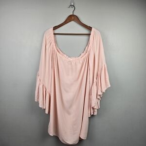 BLACK/BEAD Flowy Boho Cold Shoulder Blouse Blush Pink Womens Plus Size 2X?
